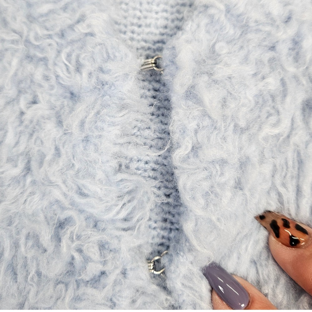 Oversized Pilcro Light Blue Fuzzy Cropped Cardigan Sweater (XXS) Size Large - Picture 3 of 7